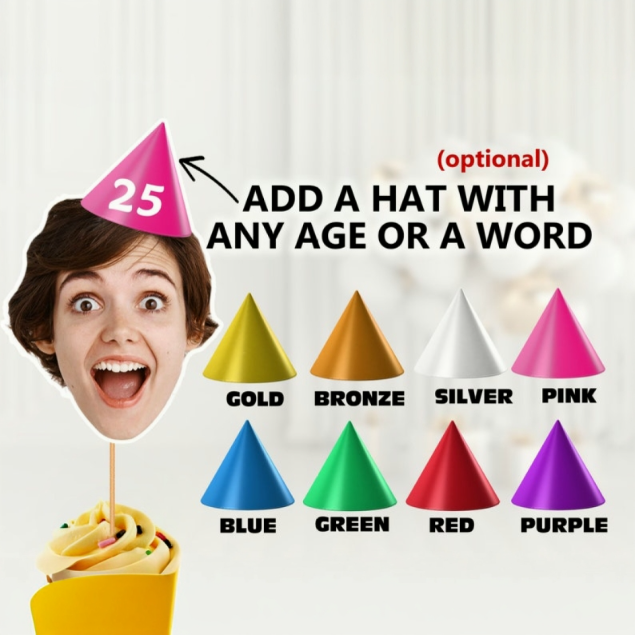Personalised Photo Face Cutout Faces Cupcake Toppers Custom Cake Topper 30th Birthday Party