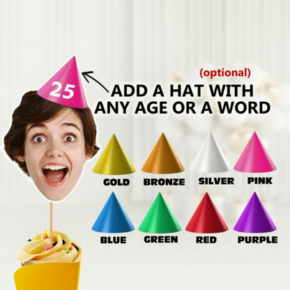 Personalised Photo Face Cutout Faces Cupcake Toppers Custom Cake Topper 30th Birthday Party