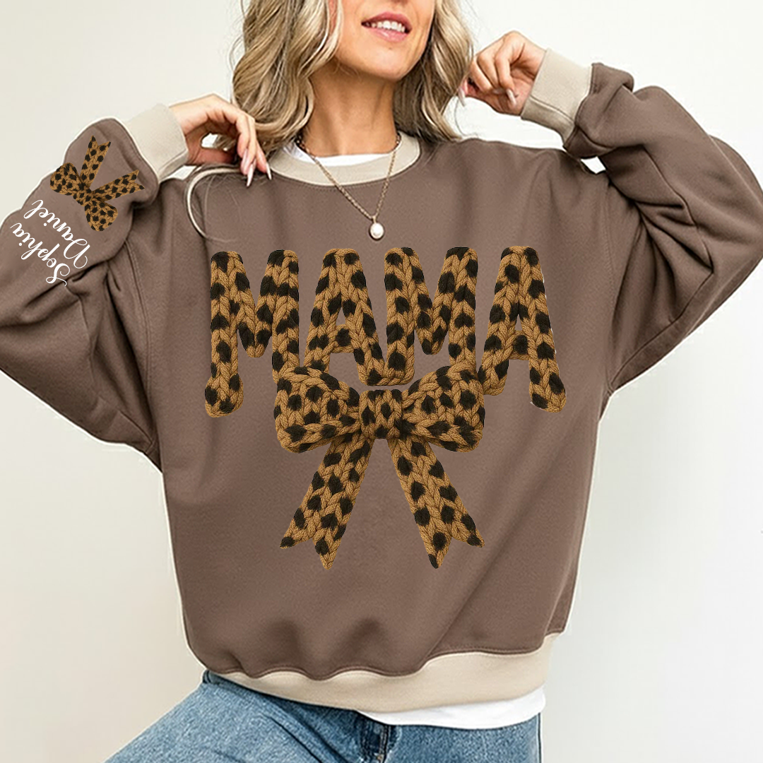 Personalized Mama Nana Mimi and Grandkids, Leopard Mimi, Latch Hook Yarn Faux Style