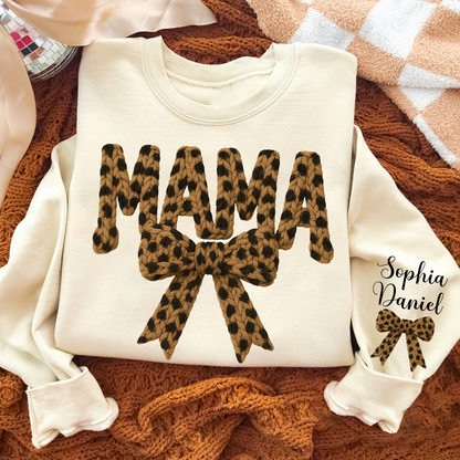 Personalized Mama Nana Mimi and Grandkids, Leopard Mimi, Latch Hook Yarn Faux Style