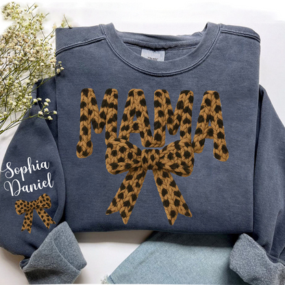 Personalized Mama Nana Mimi and Grandkids, Leopard Mimi, Latch Hook Yarn Faux Style