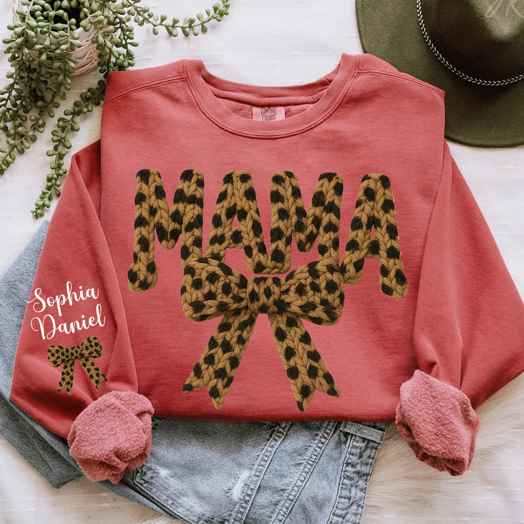 Personalized Mama Nana Mimi and Grandkids, Leopard Mimi, Latch Hook Yarn Faux Style