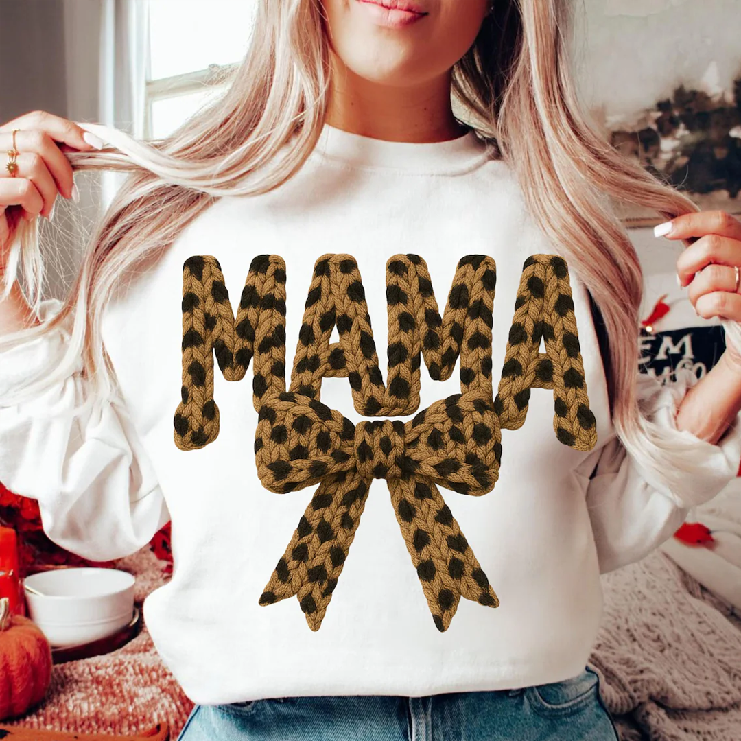 Personalized Mama Nana Mimi and Grandkids, Leopard Mimi, Latch Hook Yarn Faux Style