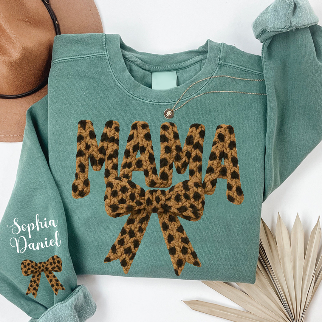Personalized Mama Nana Mimi and Grandkids, Leopard Mimi, Latch Hook Yarn Faux Style