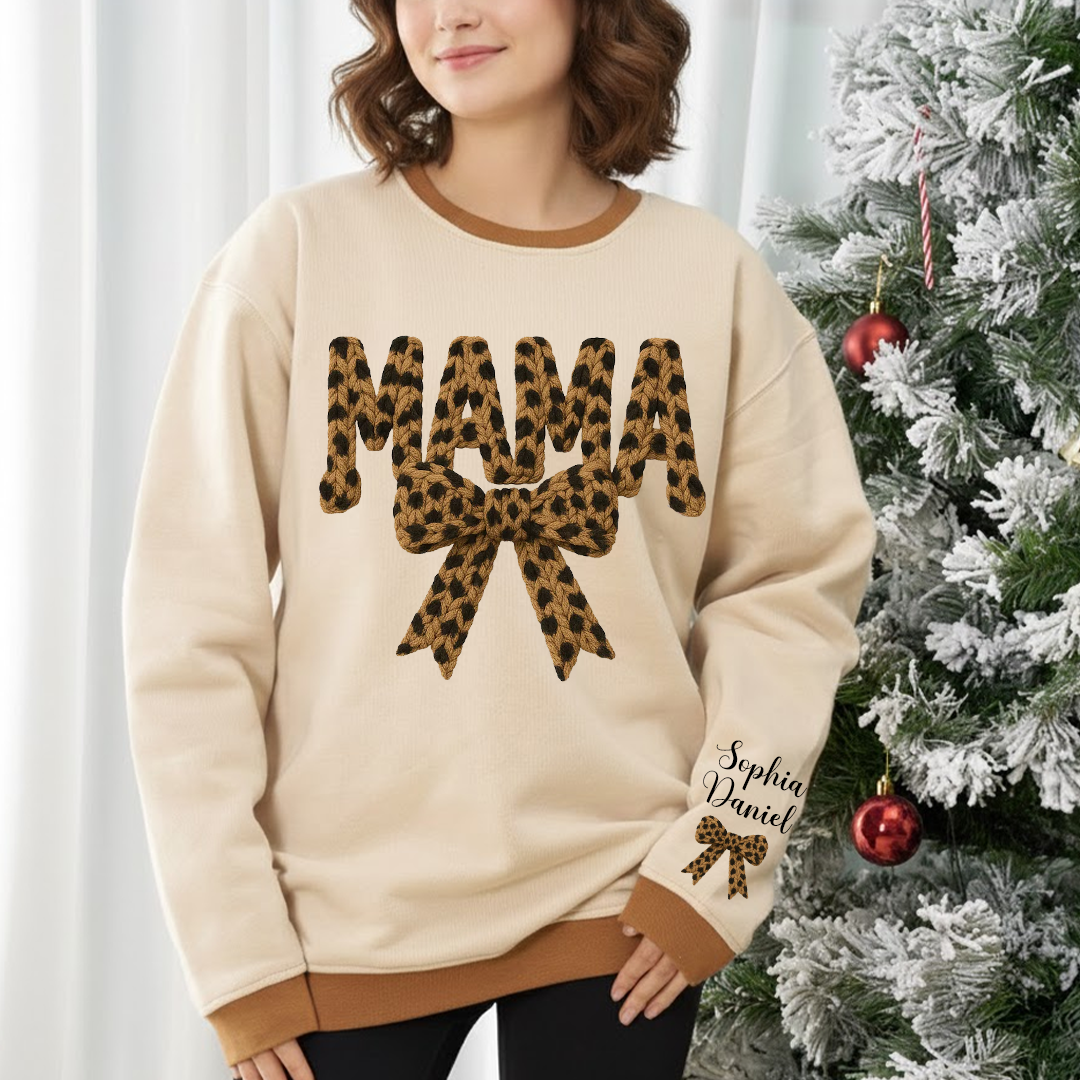 Personalized Mama Nana Mimi and Grandkids, Leopard Mimi, Latch Hook Yarn Faux Style