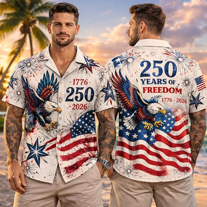 Men's American 250Th Anniversary Art Print Hawaiian Shirt 1776-2026 Patriotic Tee, Gifts for Independence Day