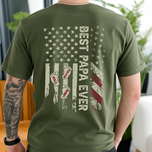 Personalized Best Dad Ever Flag Father's Day Gift for Him T-Shirt