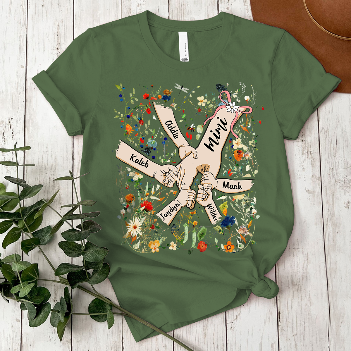 Custom Mimi Hand Flower Full Shirt, Personalized Nickname And Grandkids, Gift For Mother's Day