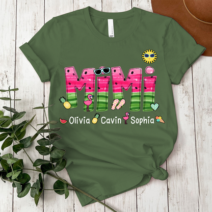 Custom Mimi Watermelon Summer Shirt, Personalized Nickname And Grandkids T-Shirt