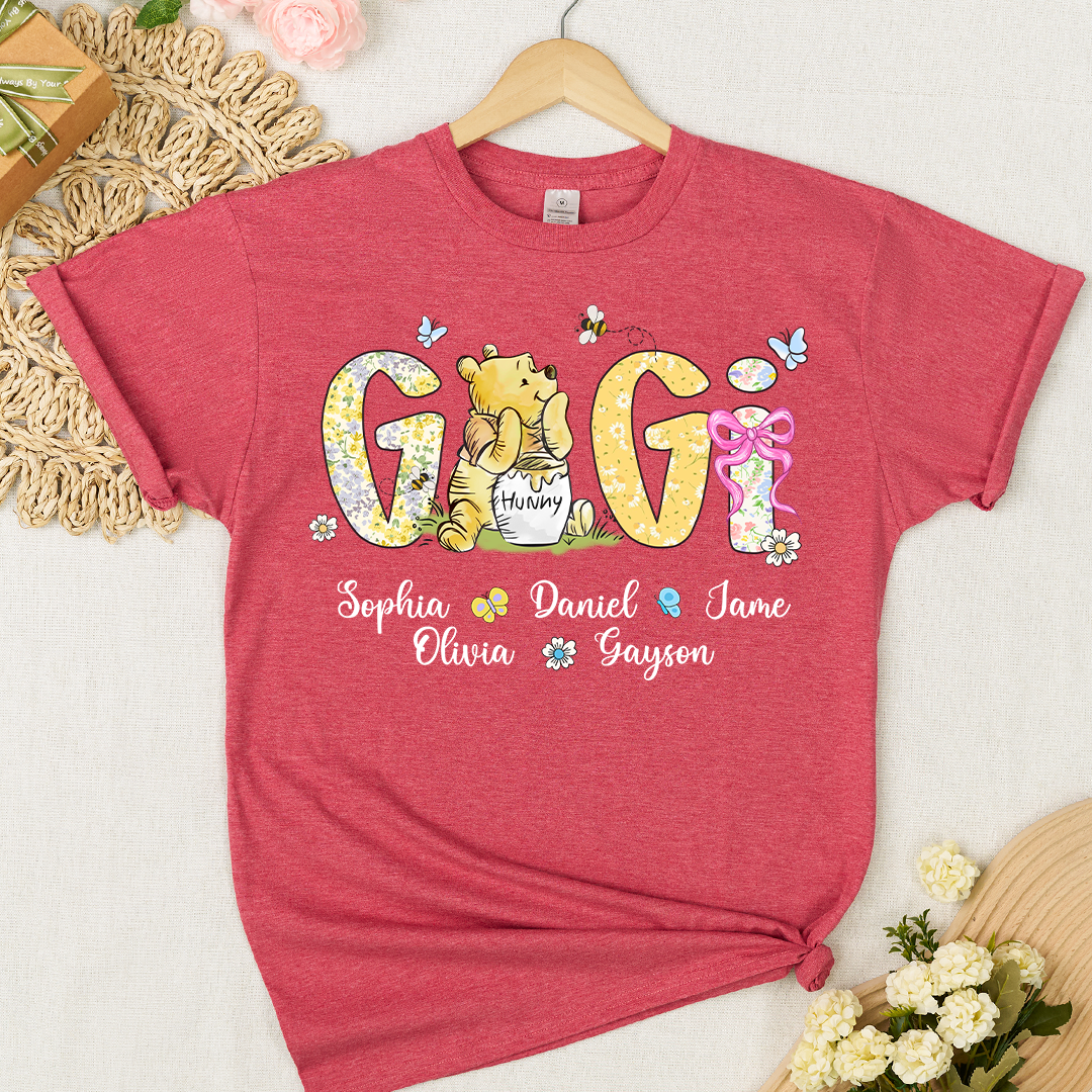 Mimi Bear Personalized Mimi and Grandkids Spring Flower Mother's Day Gift T-shirt