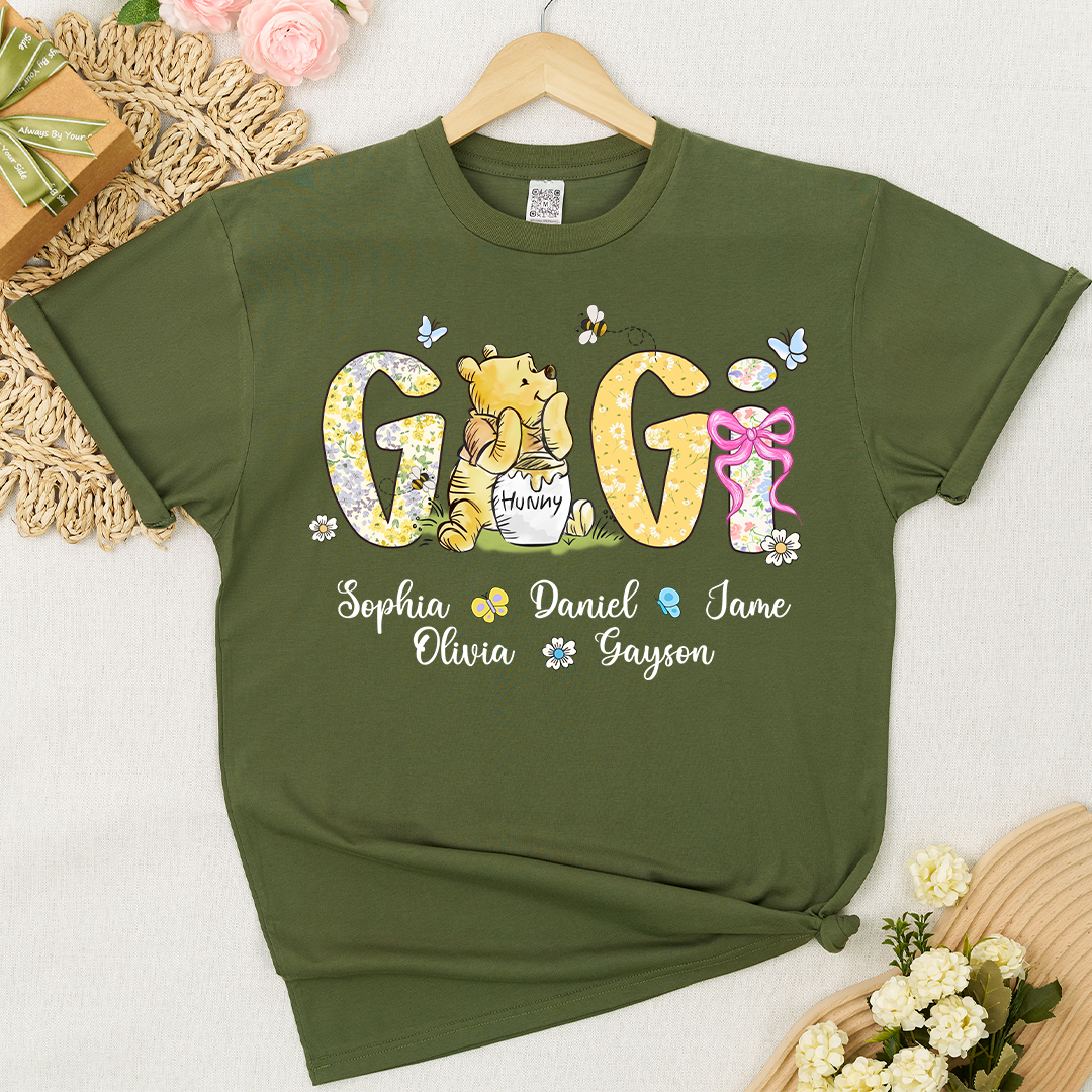 Mimi Bear Personalized Mimi and Grandkids Spring Flower Mother's Day Gift T-shirt