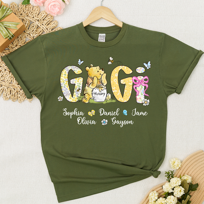 Mimi Bear Personalized Mimi and Grandkids Spring Flower Mother's Day Gift T-shirt