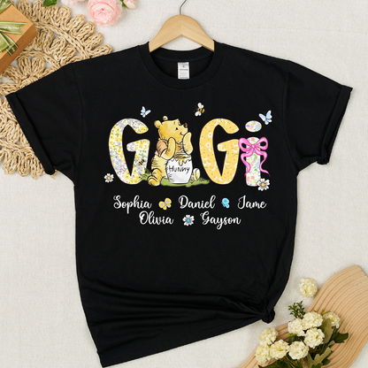 Mimi Bear Personalized Mimi and Grandkids Spring Flower Mother's Day Gift T-shirt