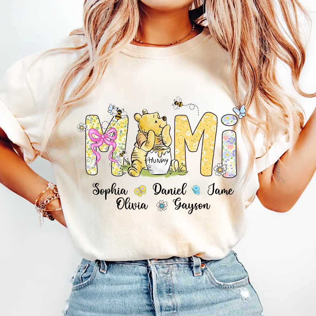 Mimi Bear Personalized Mimi and Grandkids Spring Flower Mother's Day Gift T-shirt