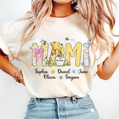 Mimi Bear Personalized Mimi and Grandkids Spring Flower Mother's Day Gift T-shirt