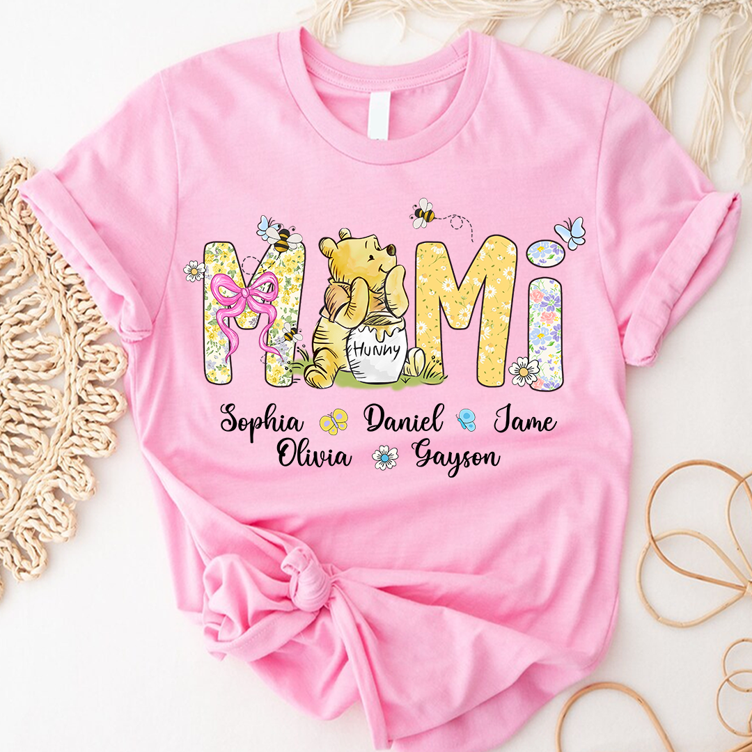 Mimi Bear Personalized Mimi and Grandkids Spring Flower Mother's Day Gift T-shirt