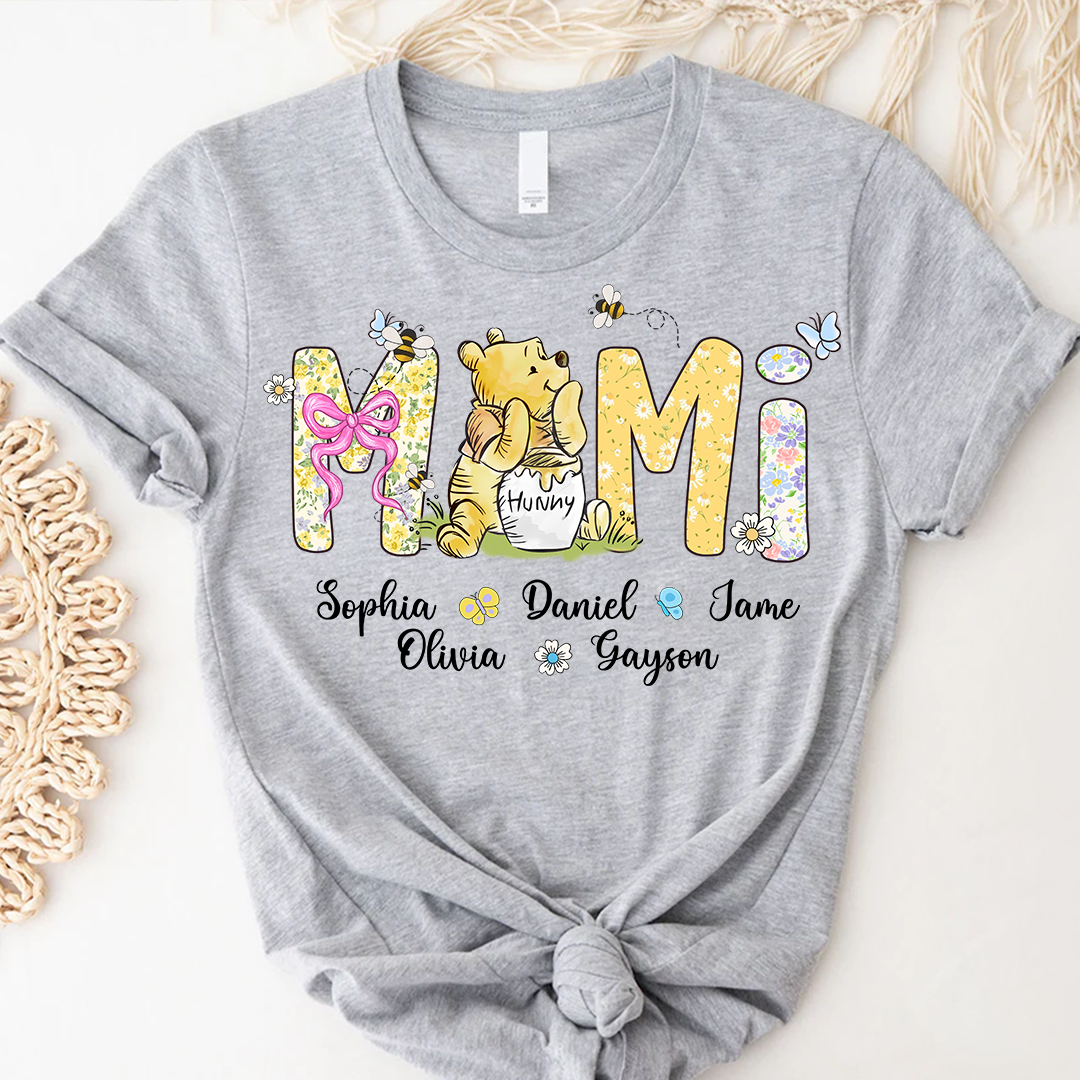 Mimi Bear Personalized Mimi and Grandkids Spring Flower Mother's Day Gift T-shirt