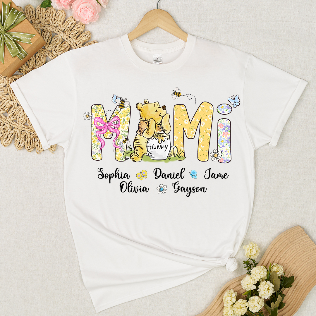 Mimi Bear Personalized Mimi and Grandkids Spring Flower Mother's Day Gift T-shirt