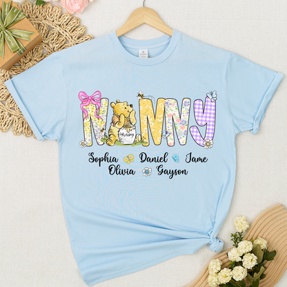 Mimi Bear Personalized Mimi and Grandkids Spring Flower Mother's Day Gift T-shirt