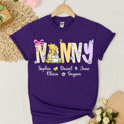 Mimi Bear Personalized Mimi and Grandkids Spring Flower Mother's Day Gift T-shirt