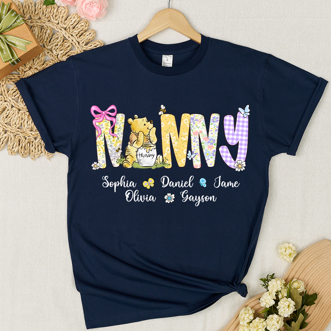 Mimi Bear Personalized Mimi and Grandkids Spring Flower Mother's Day Gift T-shirt