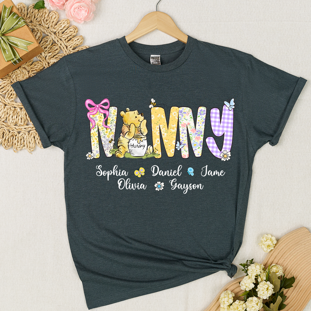 Mimi Bear Personalized Mimi and Grandkids Spring Flower Mother's Day Gift T-shirt