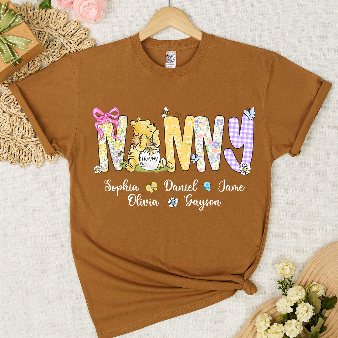 Mimi Bear Personalized Mimi and Grandkids Spring Flower Mother's Day Gift T-shirt