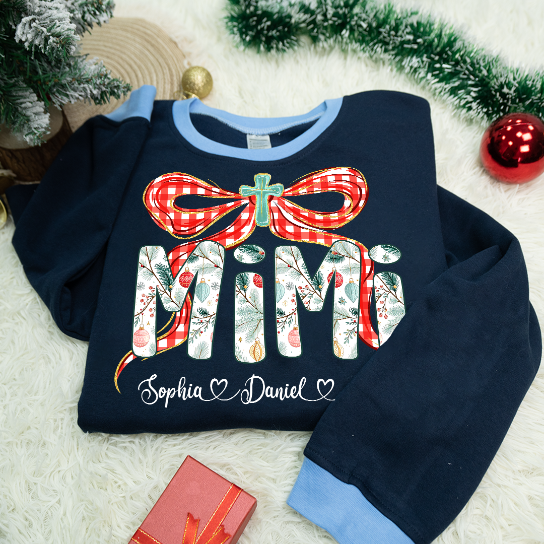 Mimi Christmas Bow, Personalized Mimi and Grankids Shirt
