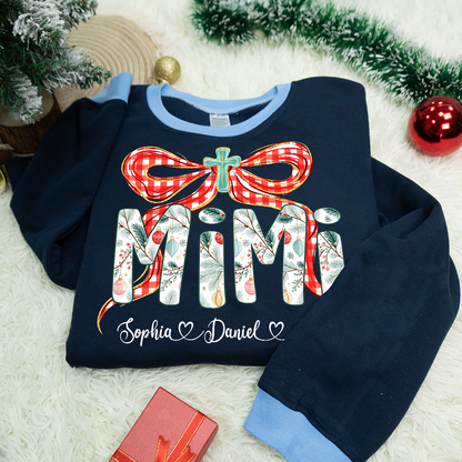 Mimi Christmas Bow, Personalized Mimi and Grankids Shirt