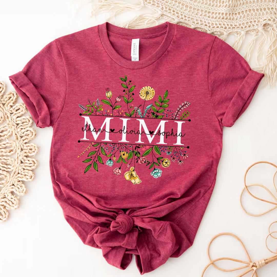Custom Mimi Wildflowers Shirt, Grandma Flower Shirt, Nana Shirt With Grandkids Name