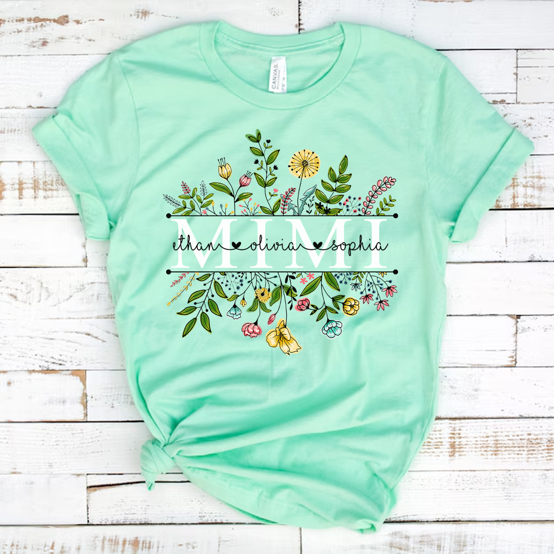 Custom Mimi Wildflowers Shirt, Grandma Flower Shirt, Nana Shirt With Grandkids Name