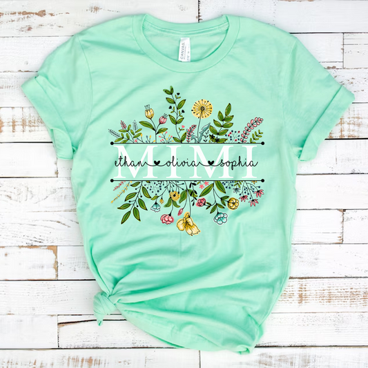Custom Mimi Wildflowers Shirt, Grandma Flower Shirt, Nana Shirt With Grandkids Name