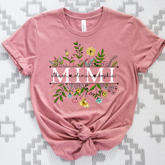 Custom Mimi Wildflowers Shirt, Grandma Flower Shirt, Nana Shirt With Grandkids Name