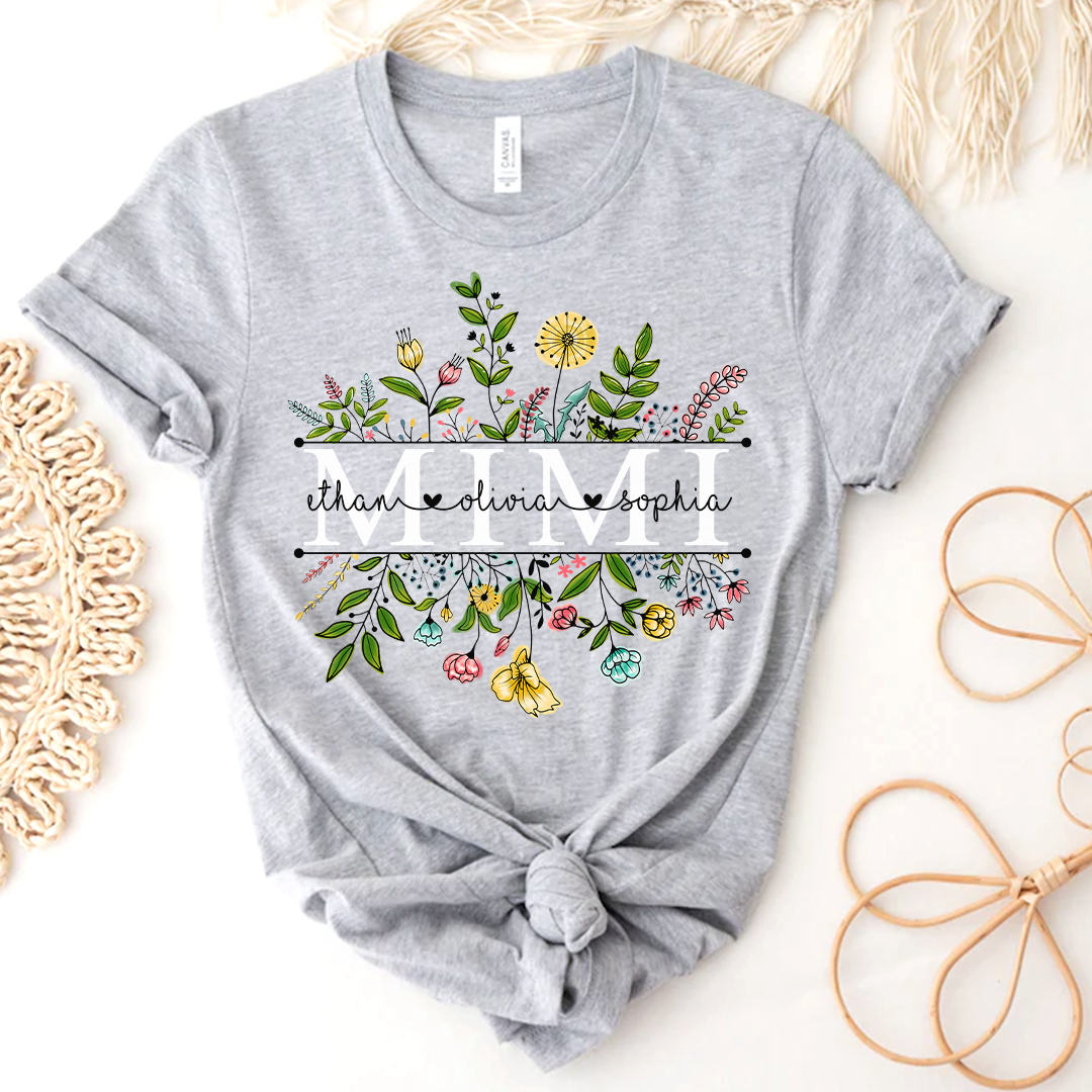 Custom Mimi Wildflowers Shirt, Grandma Flower Shirt, Nana Shirt With Grandkids Name