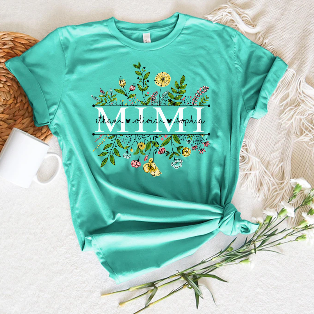 Custom Mimi Wildflowers Shirt, Grandma Flower Shirt, Nana Shirt With Grandkids Name