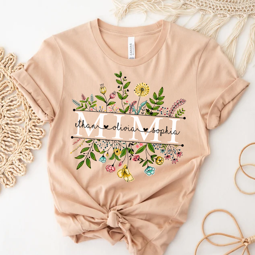 Custom Mimi Wildflowers Shirt, Grandma Flower Shirt, Nana Shirt With Grandkids Name