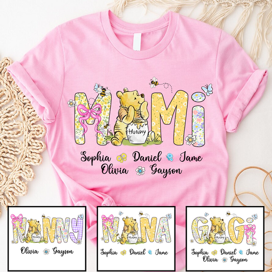 Mimi Bear Personalized Mimi and Grandkids Spring Flower Mother's Day Gift T-shirt