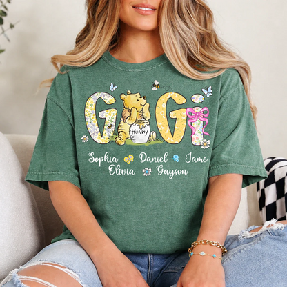Mimi Bear Personalized Mimi and Grandkids Spring Flower Mother's Day Gift T-shirt