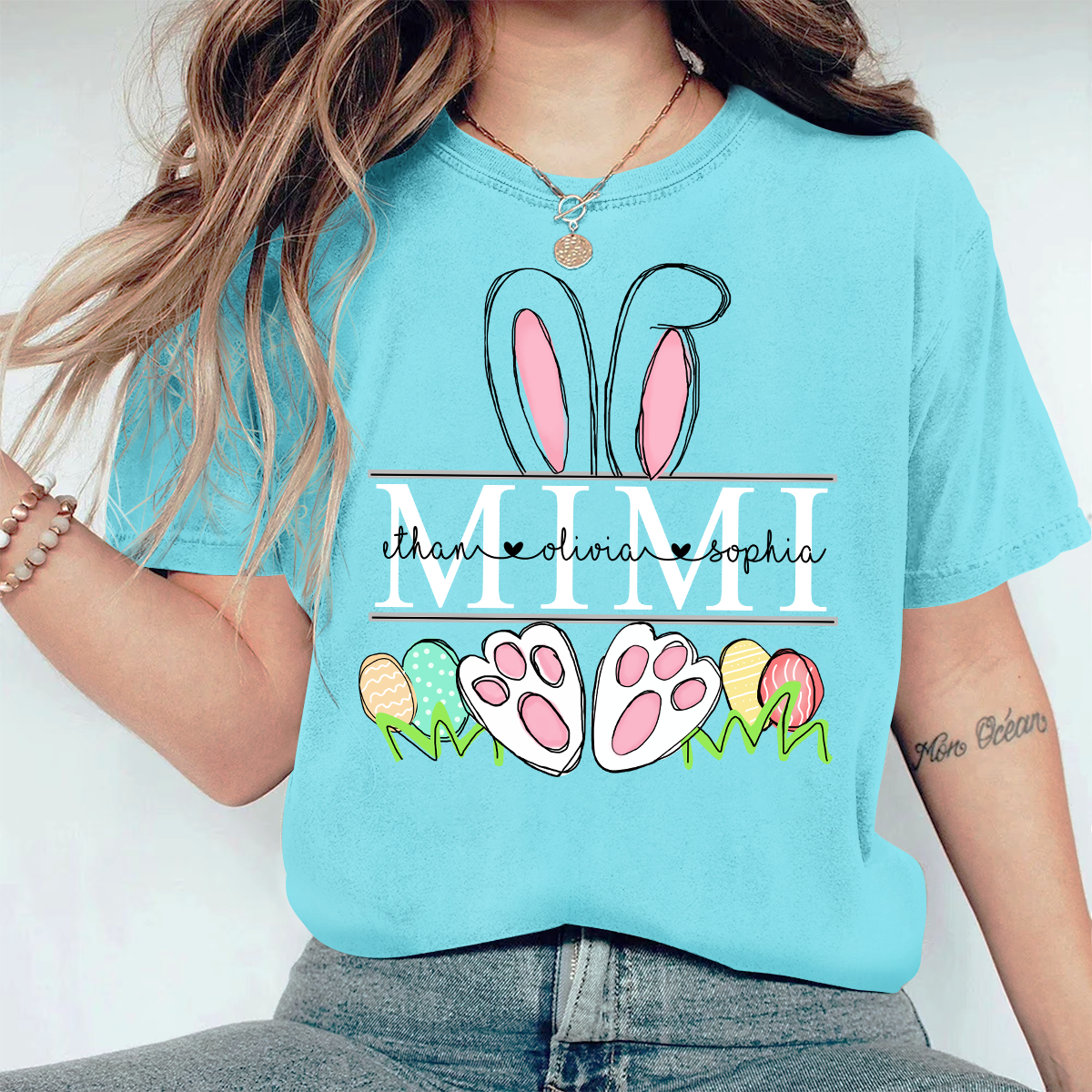 Personalized Mimi Bunny And Kids Easter Day Comfort Colors T-Shirt