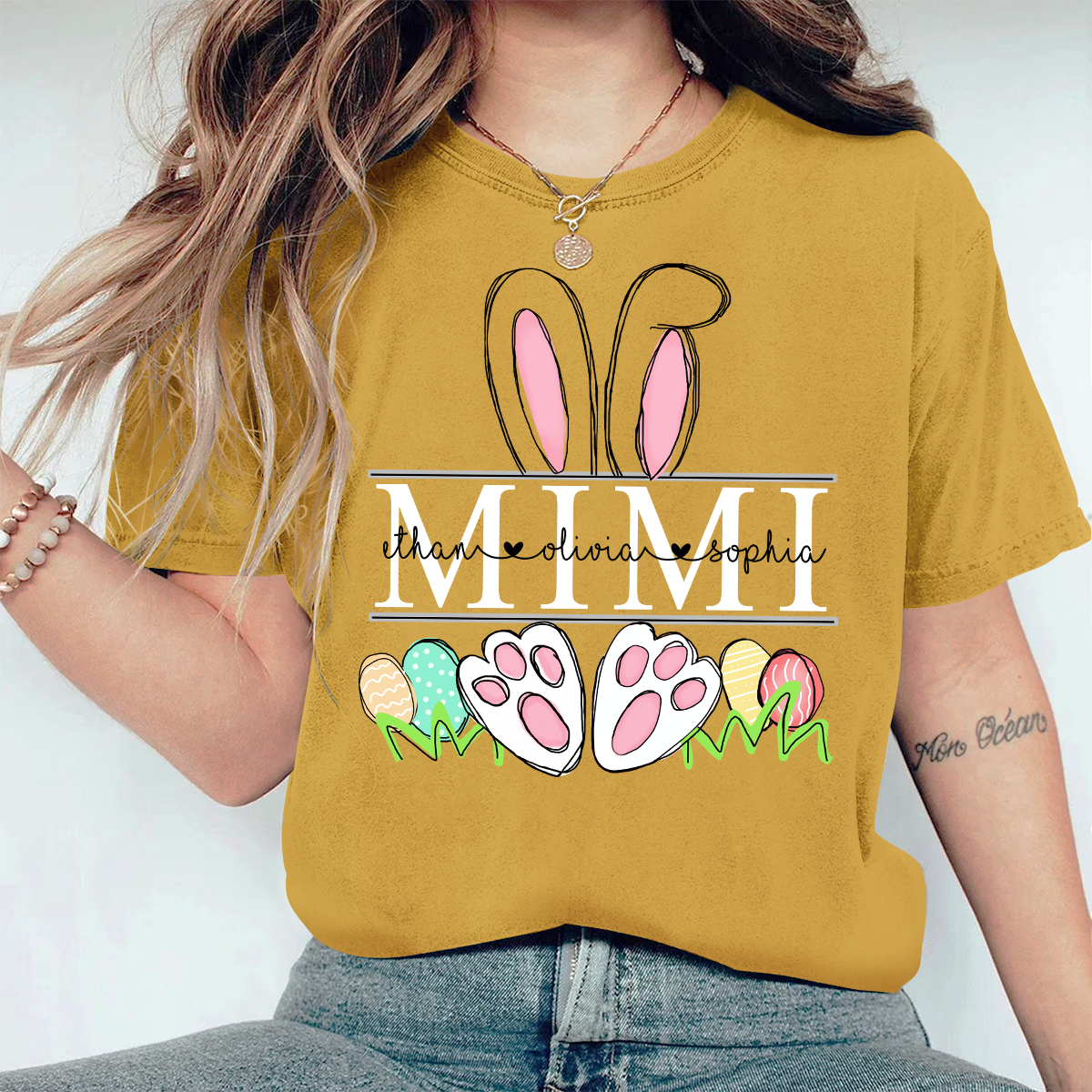 Personalized Mimi Bunny And Kids Easter Day Comfort Colors T-Shirt