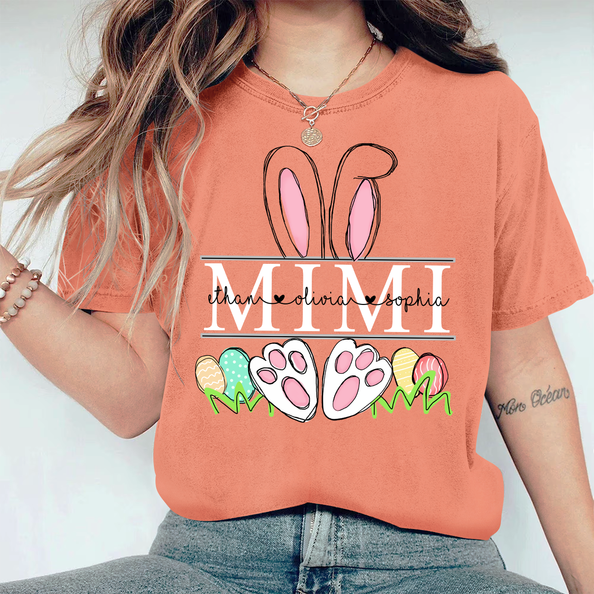 Personalized Mimi Bunny And Kids Easter Day Comfort Colors T-Shirt
