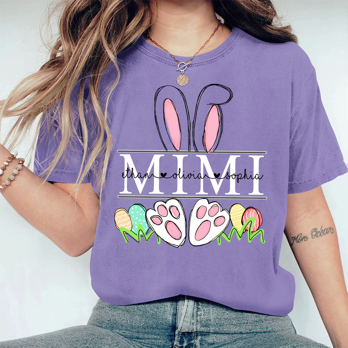 Personalized Mimi Bunny And Kids Easter Day Comfort Colors T-Shirt