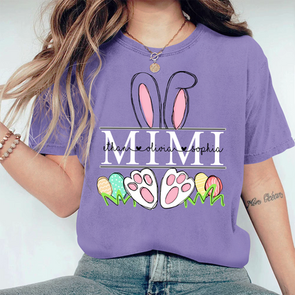 Personalized Mimi Bunny And Kids Easter Day Comfort Colors T-Shirt