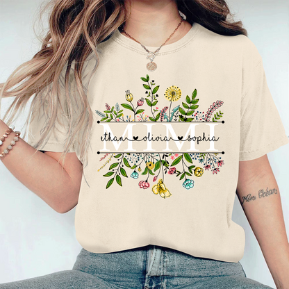 Personalized Grandma Wildflowers And Kids Comfort Colors T-Shirt