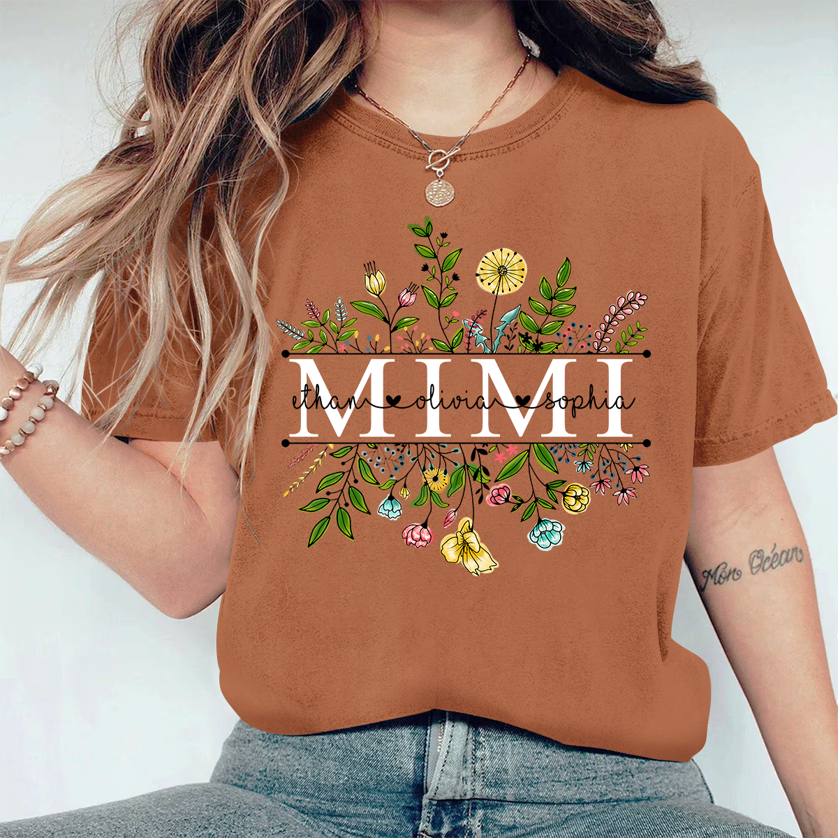 Personalized Grandma Wildflowers And Kids Comfort Colors T-Shirt