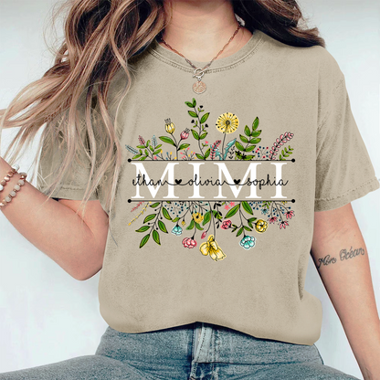 Personalized Grandma Wildflowers And Kids Comfort Colors T-Shirt