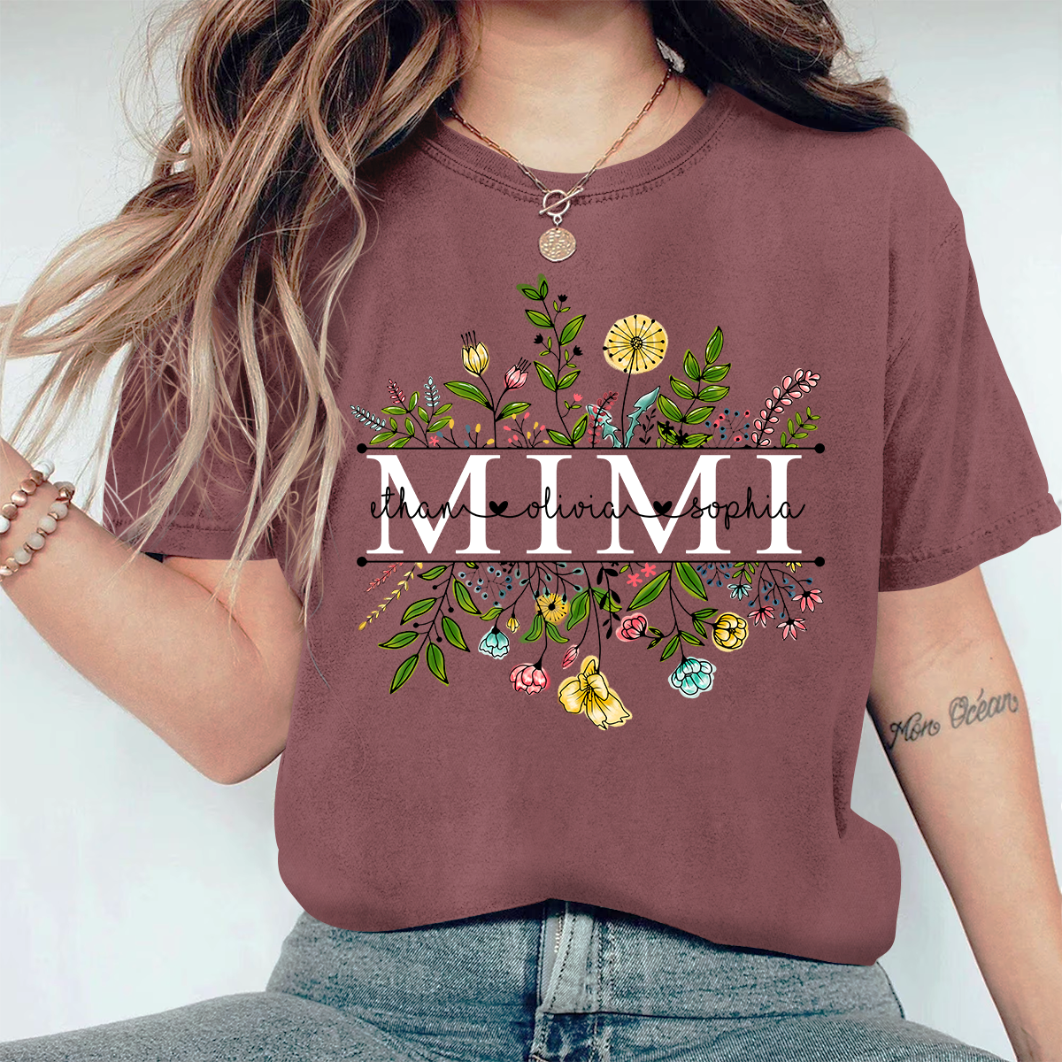 Personalized Grandma Wildflowers And Kids Comfort Colors T-Shirt
