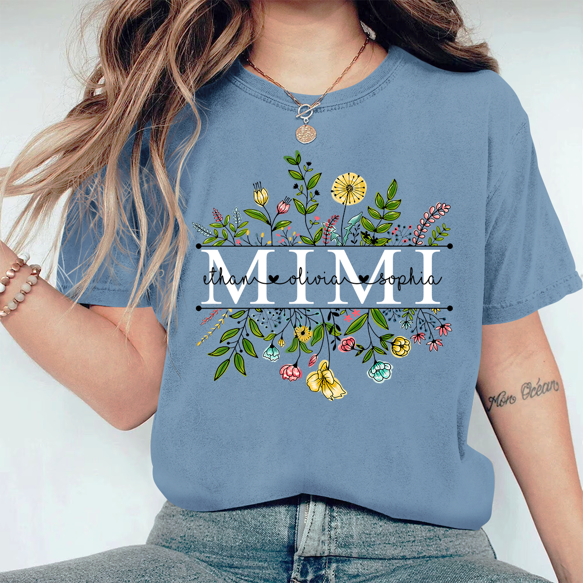 Personalized Grandma Wildflowers And Kids Comfort Colors T-Shirt