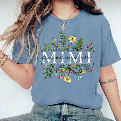 Personalized Grandma Wildflowers And Kids Comfort Colors T-Shirt