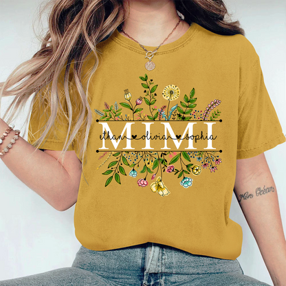 Personalized Grandma Wildflowers And Kids Comfort Colors T-Shirt
